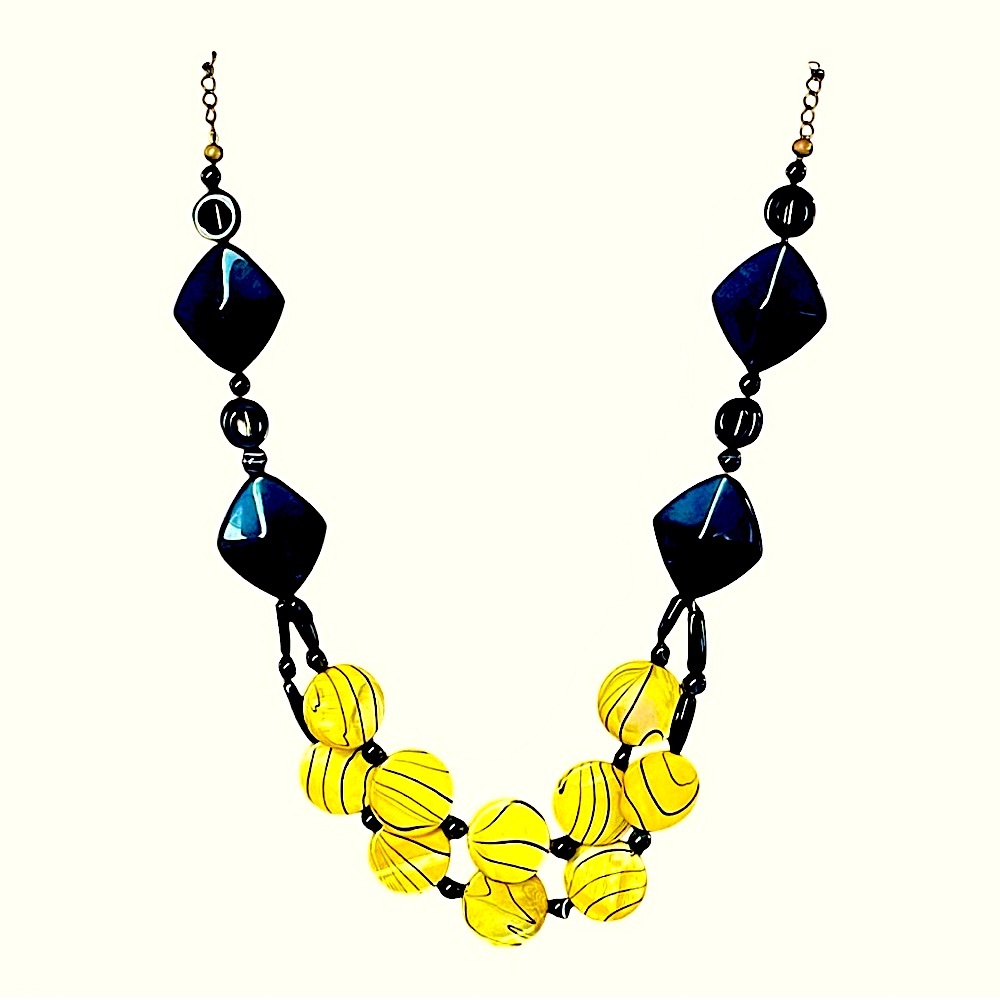 Fashion necklace black & yellow 25 inches long.  EUC
